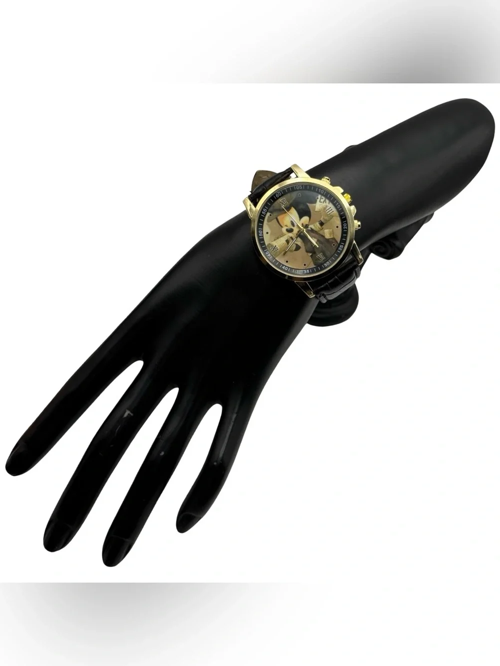 Disney Mickey Mouse Gold Tone Quartz Watch with Faux Leather Band